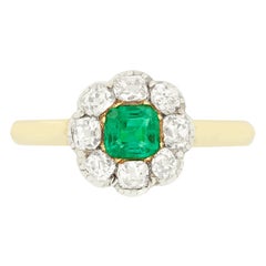 Victorian 0.45ct Emerald and Diamond Cluster Ring, c.1880s