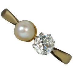 Antique Victorian 0.5 Carat Old Cut Diamond Pearl 18 Carat Gold Toi Et Moi Ring