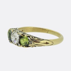 Victorian 0.50 Carat Diamond and Demantoid Garnet Three-Stone Ring