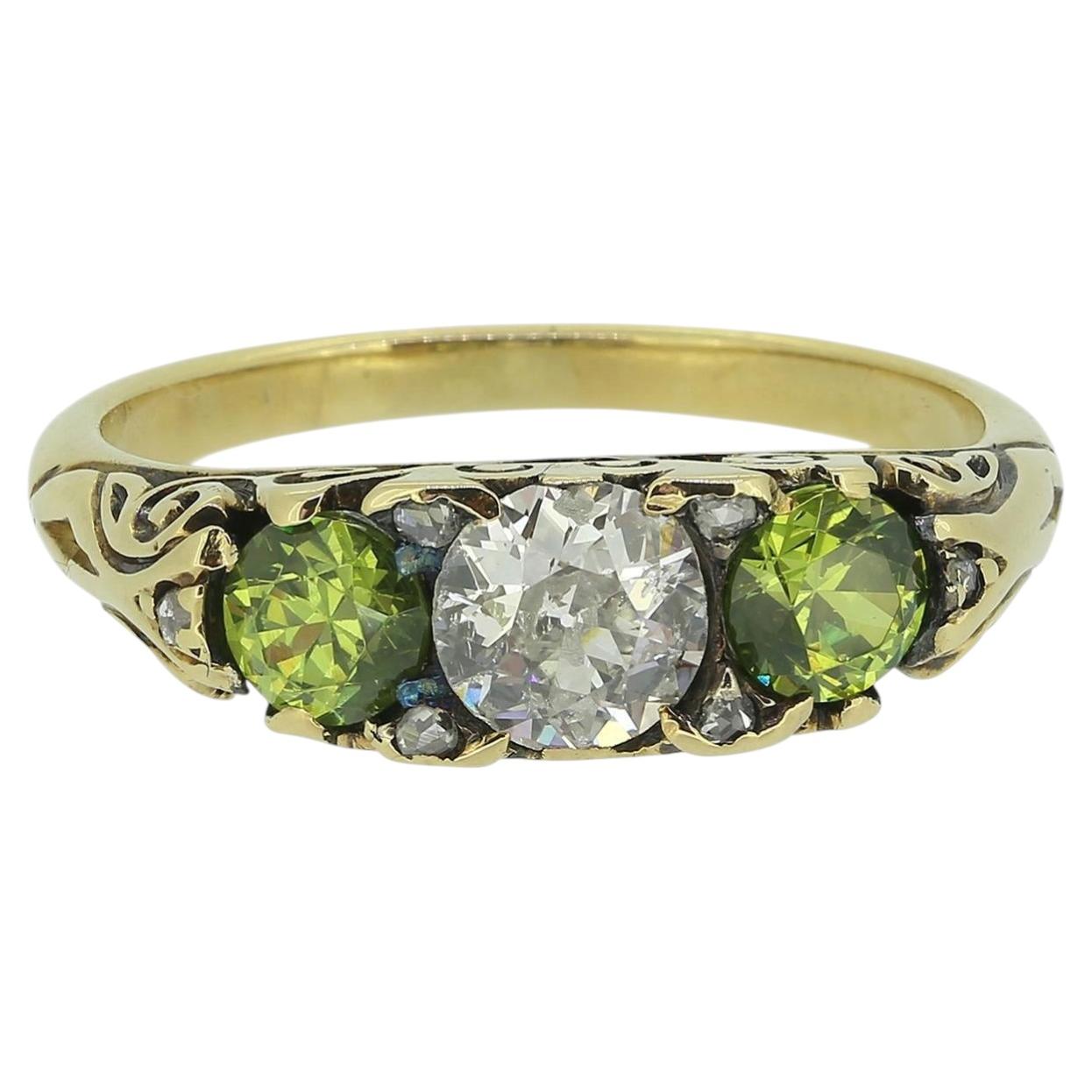 Victorian 0.50 Carat Diamond and Demantoid Garnet Three-Stone Ring