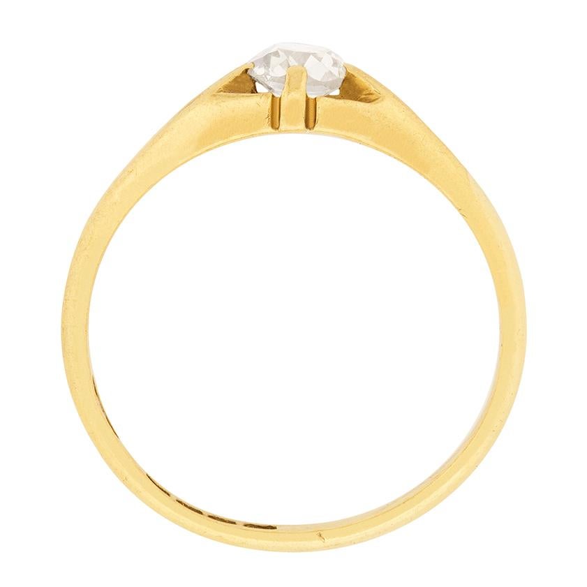 This classic Victorian ring features a half carat diamond, 0.50 carat, in the claw setting which is timeless for the period. Dating to around the 1900s, the ring is handmade from 18 carat yellow gold. The diamond is graded as I in colour and VS2 in
