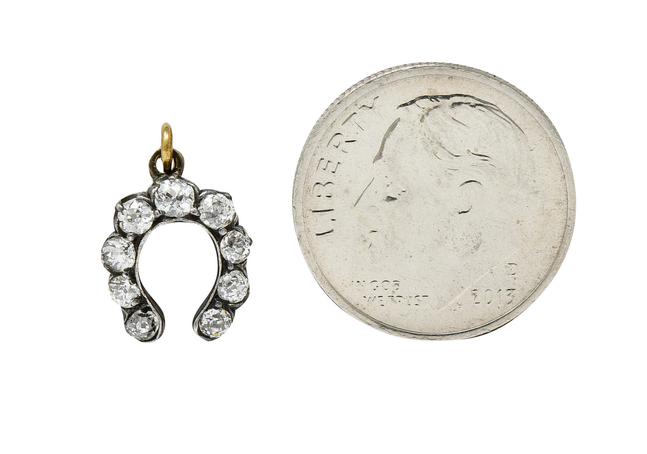 Victorian 0.50 Carat Diamond Silver-Topped 18 Karat Gold Horseshoe Charm Pendant 3