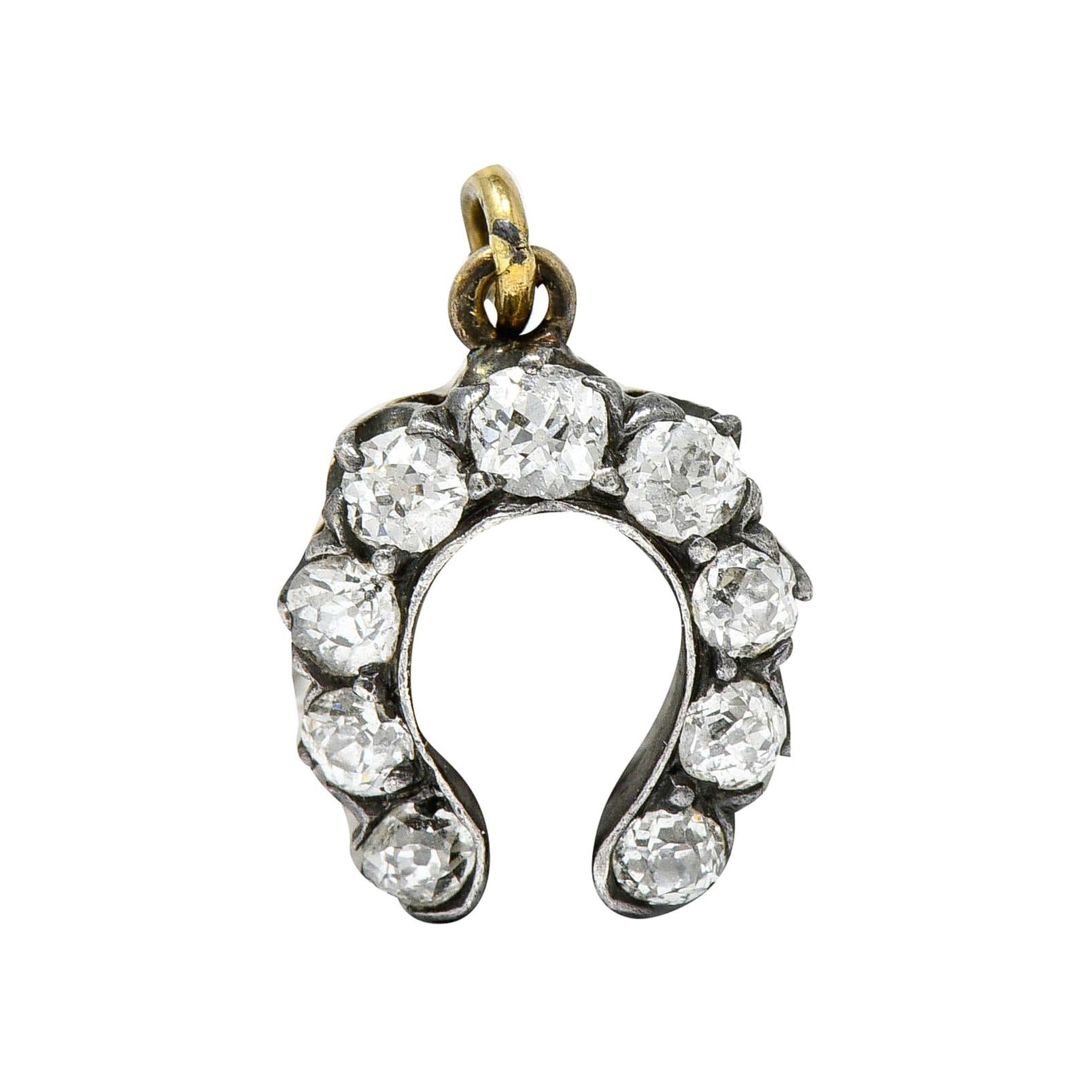 Victorian 0.50 Carat Diamond Silver-Topped 18 Karat Gold Horseshoe Charm Pendant