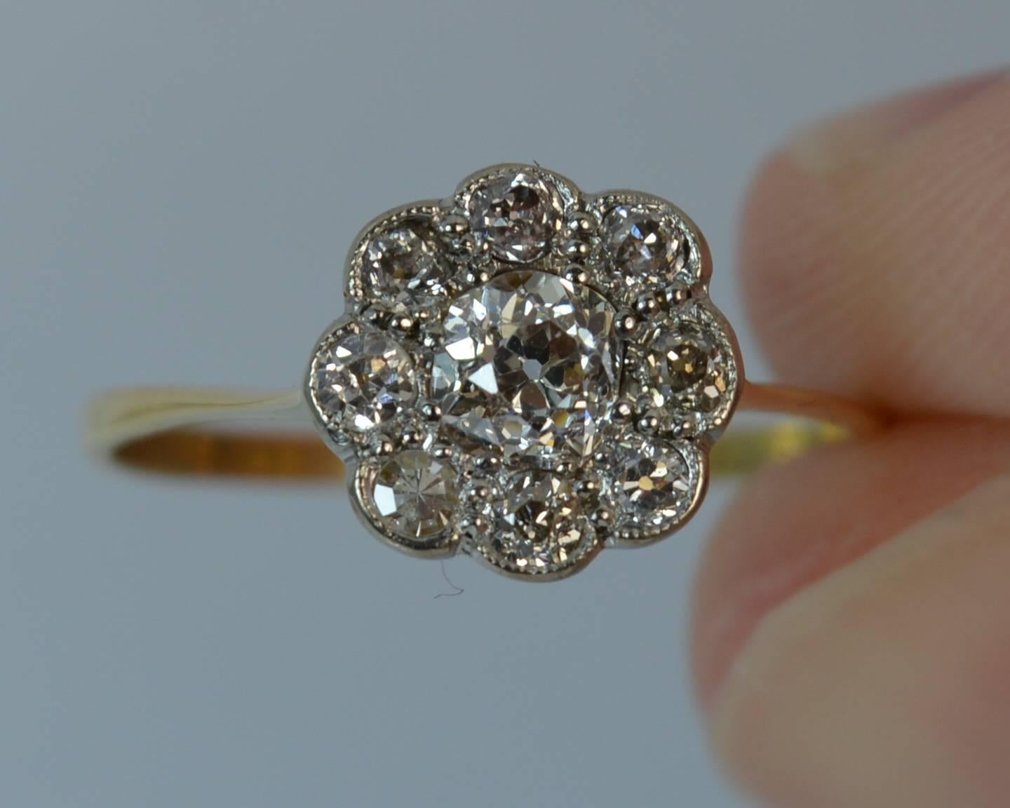 Art Deco Victorian 0.50 Carat Old Cut Diamond 18 Carat Gold Cluster Ring