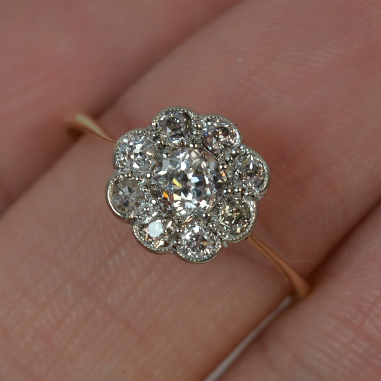 Women's Victorian 0.50 Carat Old Cut Diamond 18 Carat Gold Cluster Ring