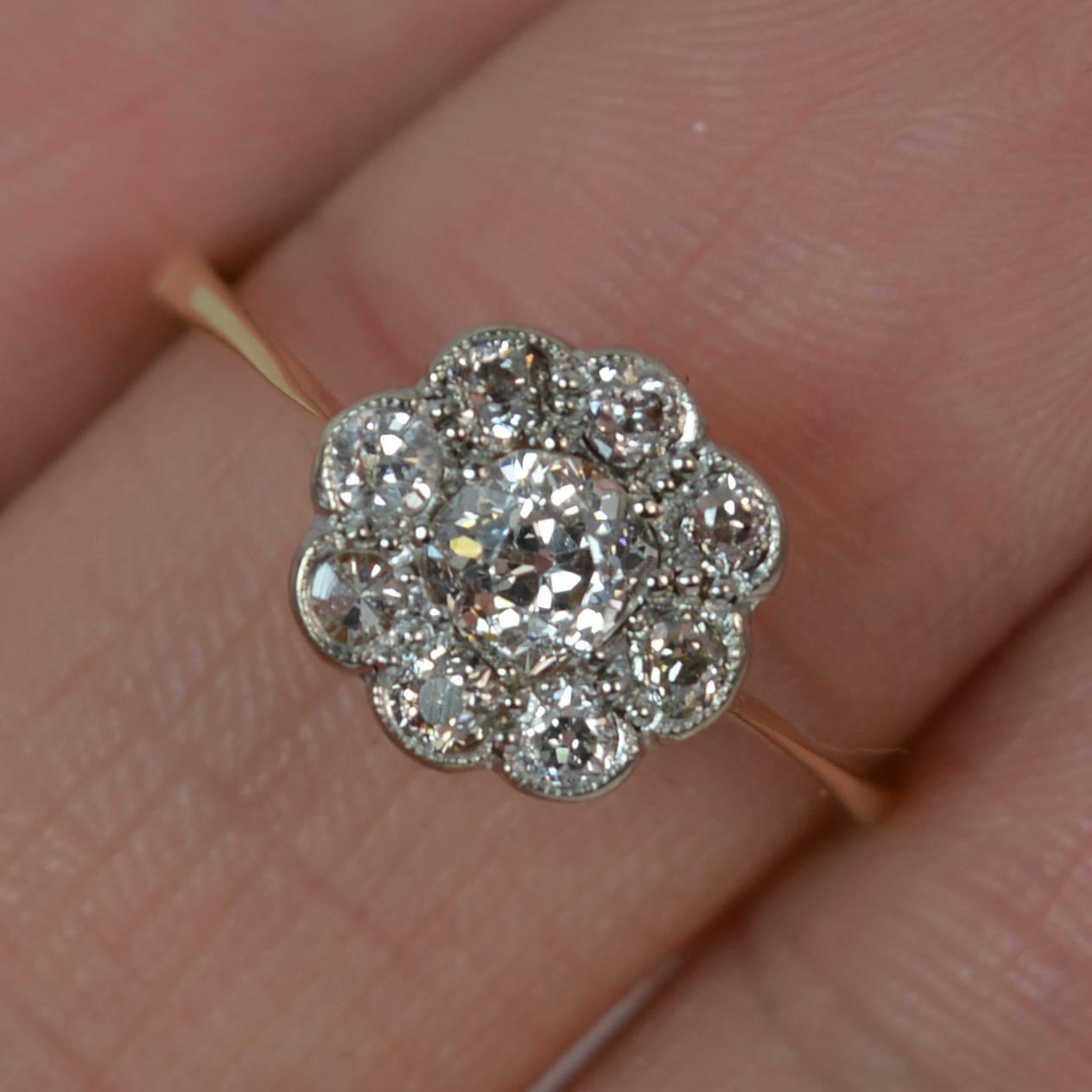 Victorian 0.50 Carat Old Cut Diamond 18 Carat Gold Cluster Ring 1
