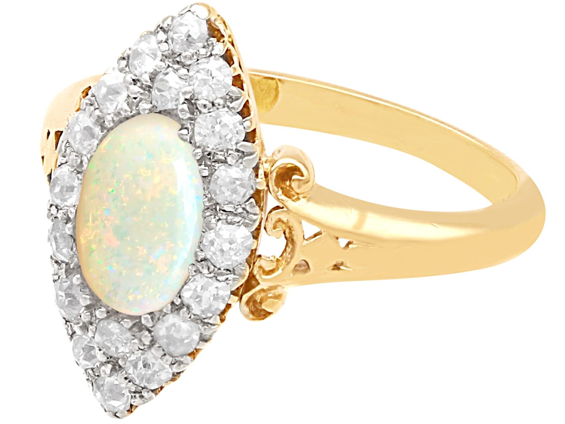 Cabochon Victorian 0.50 Carat Opal and 0.33 Carat Diamond 18k Yellow Gold Dress Ring For Sale