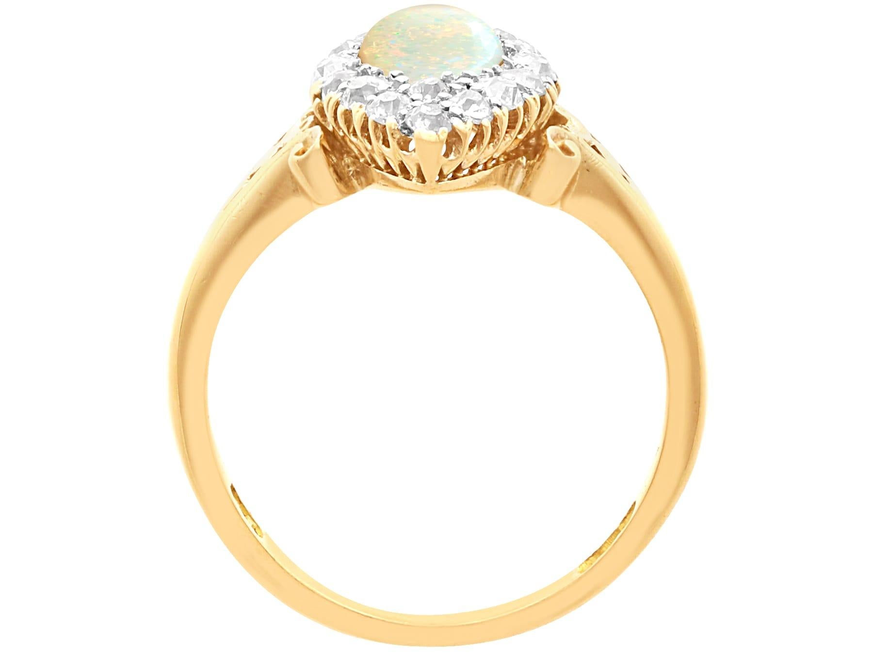 Women's or Men's Victorian 0.50 Carat Opal and 0.33 Carat Diamond 18k Yellow Gold Dress Ring For Sale