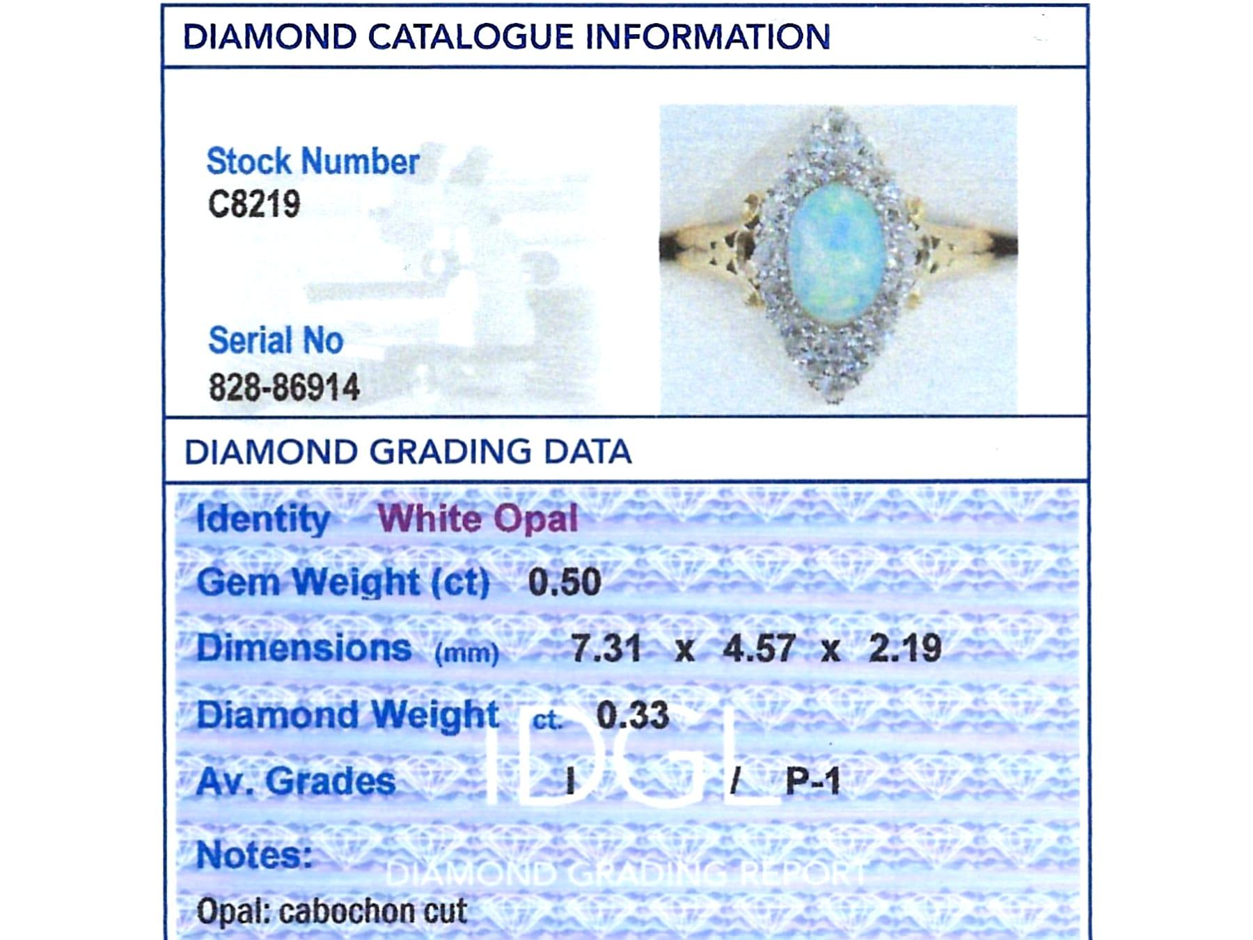 Bague victorienne en or jaune 18 carats avec opale de 0,50 carat et diamants de 0,33 carat en vente 3