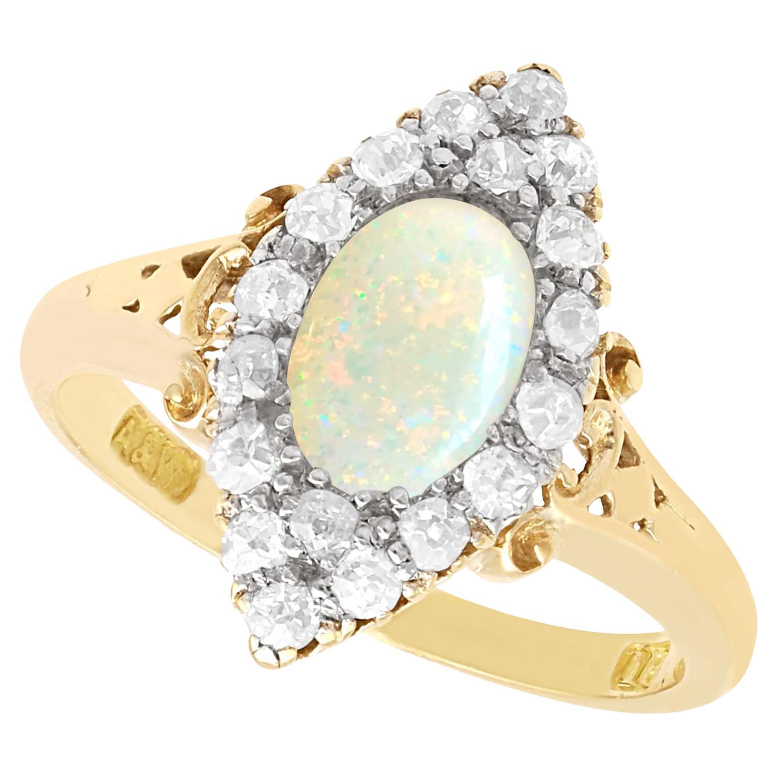 Victorian 0.50 Carat Opal and 0.33 Carat Diamond 18k Yellow Gold Dress Ring For Sale