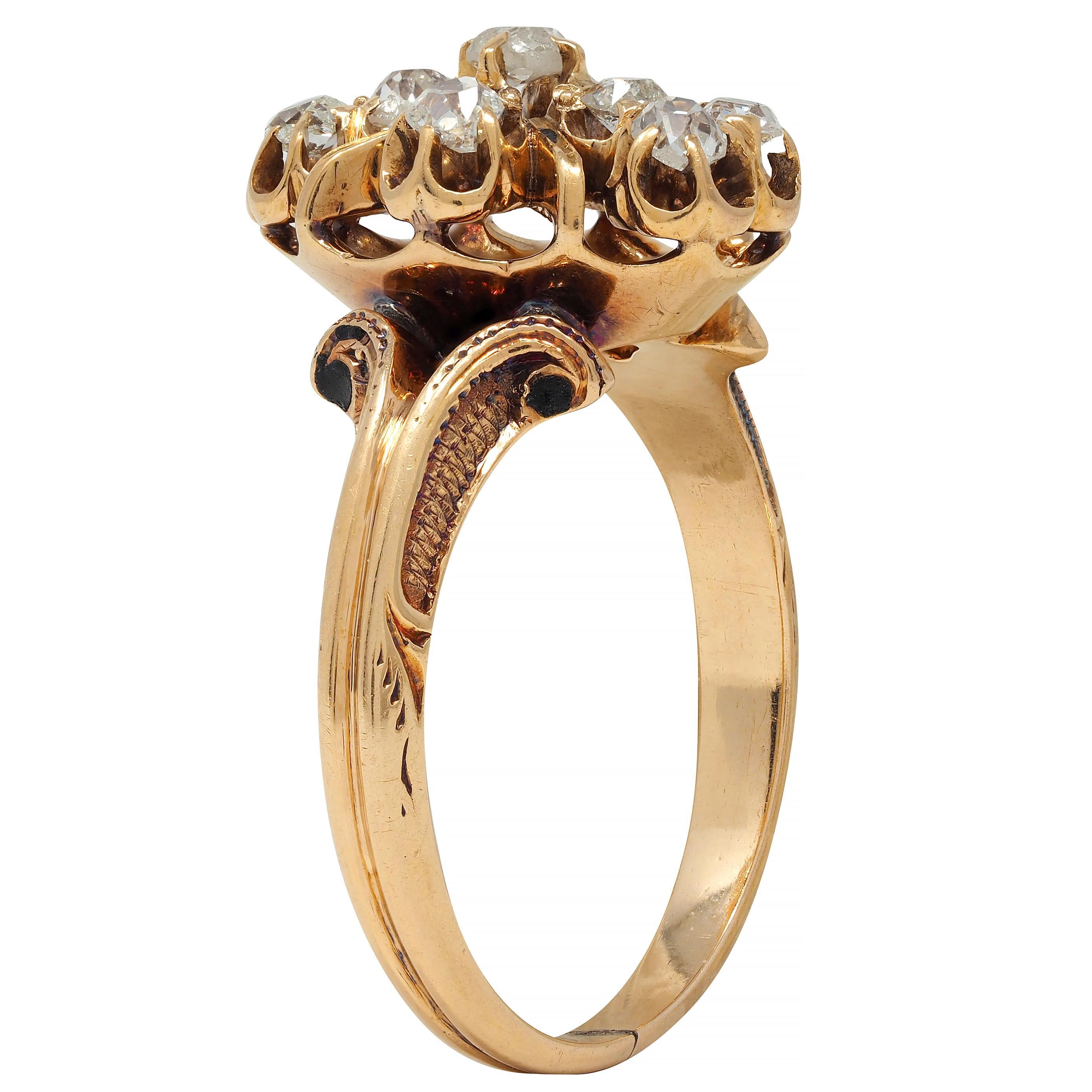 Victorian 0.50 CTW Old Mine Cut Diamond 18 Karat Yellow Gold Antique Ring For Sale 7
