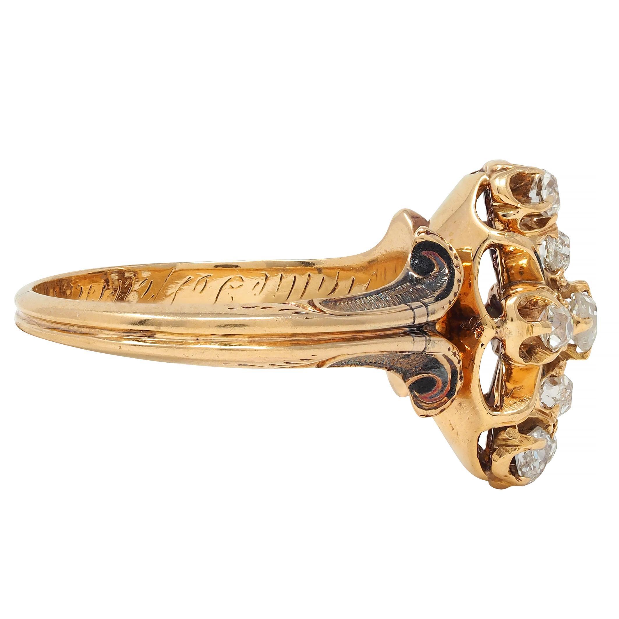Viktorianischer antiker viktorianischer 0,50 Karat Diamantring aus 18 Karat Gelbgold mit altem Minenschliff (Alteuropäischer Brillantschliff) im Angebot