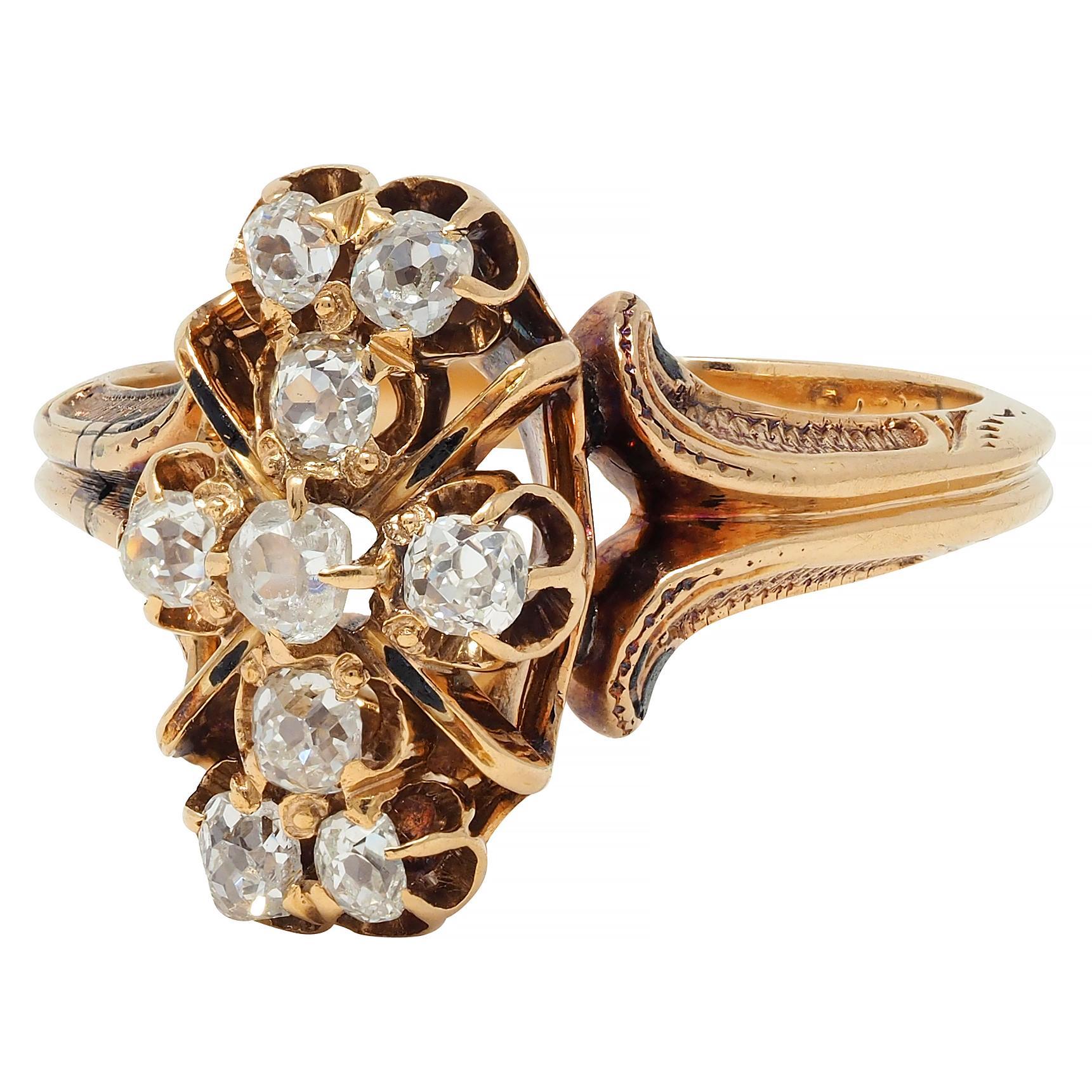 Victorian 0.50 CTW Old Mine Cut Diamond 18 Karat Yellow Gold Antique Ring For Sale 2