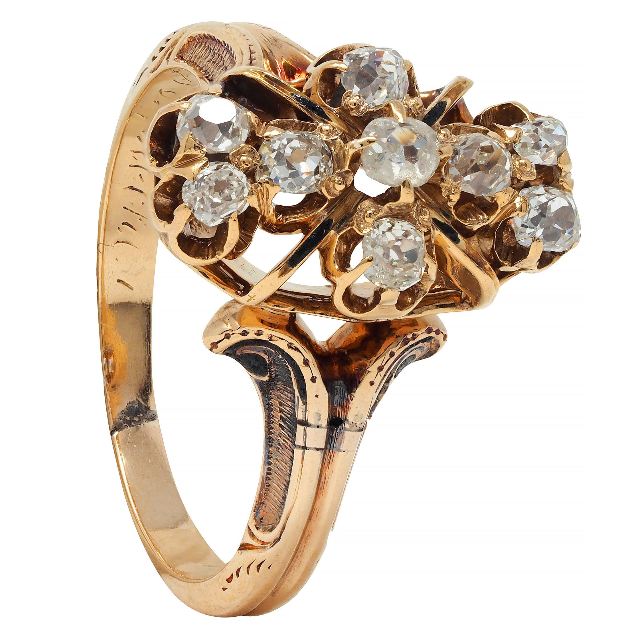 Victorian 0.50 CTW Old Mine Cut Diamond 18 Karat Yellow Gold Antique Ring For Sale 8