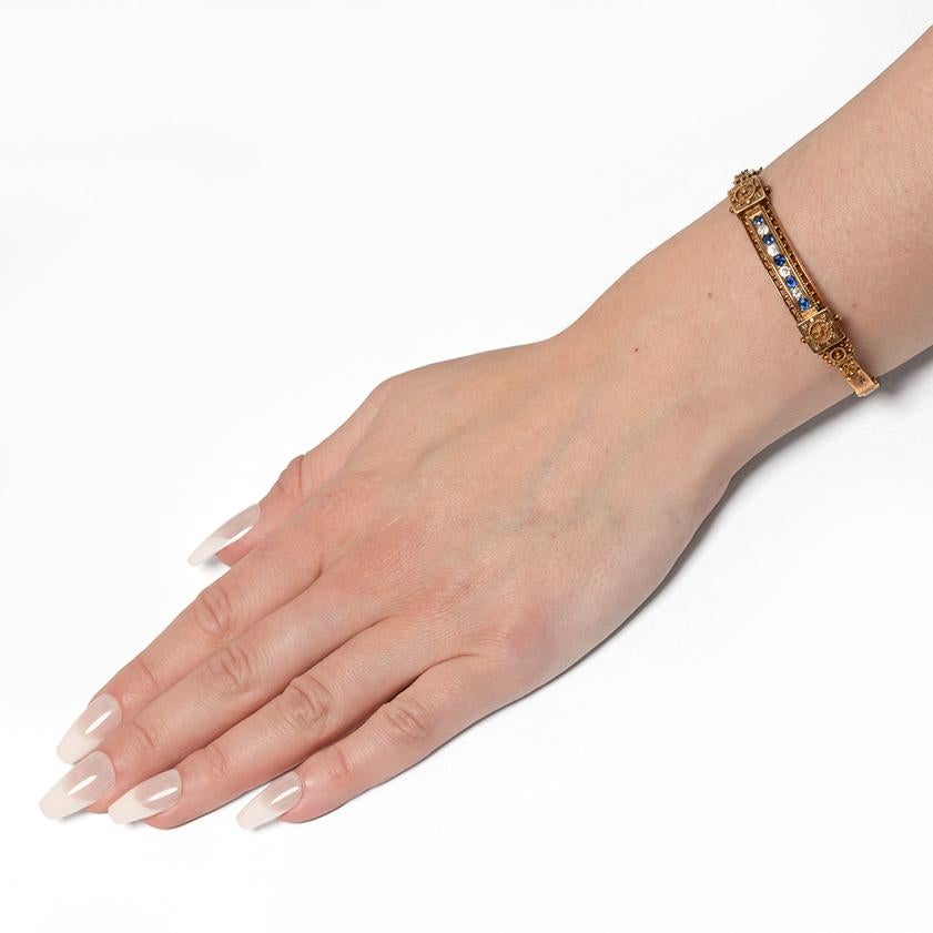 Brazalete victoriano de diamantes y zafiros de 0,50 ct, c1880 Corte europeo antiguo en venta