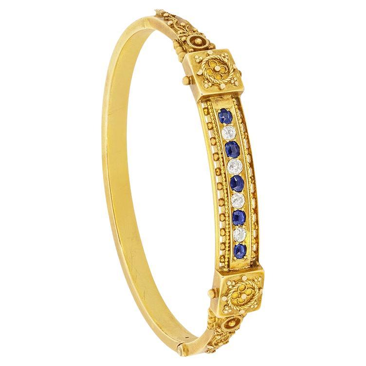 Brazalete victoriano de diamantes y zafiros de 0,50 ct, c1880 en venta