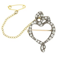Victorian 0.50ct Diamond Heart Bow Brooch, c.1880s