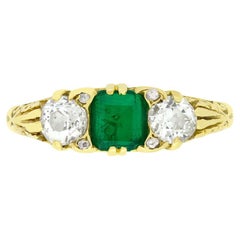 Victorian 0.50ct Emerald and Diamond Trilogy Ring, c.1880s