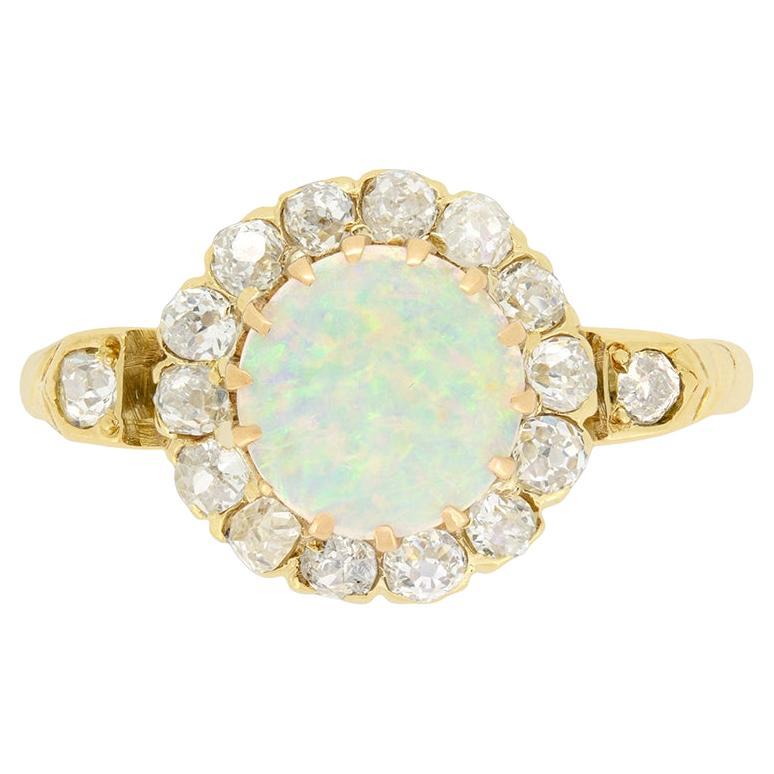 Victorian 0.50ct Opal and Diamond Cluster Ring, c.1880s