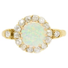 Victorian 0.50ct Opal and Diamond Cluster Ring, c.1880s