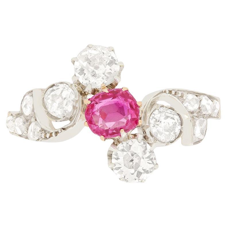 Victorian 0.50ct Pink Sapphire and Diamond Twist Ring, c.1880s For Sale