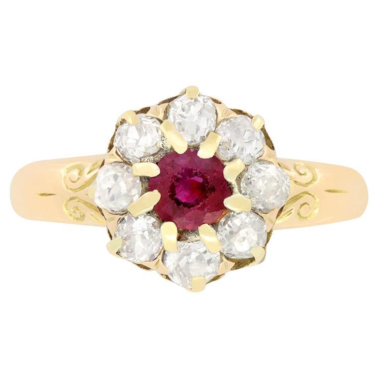 Victorian 0.50ct Ruby and Diamond Cluster Ring, Hallmarked 1885 For Sale