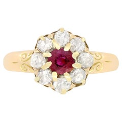 Antique Victorian 0.50ct Ruby and Diamond Cluster Ring, Hallmarked 1885