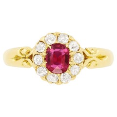 Antique Victorian 0.50ct Ruby and Diamond Halo Ring, c.1890s