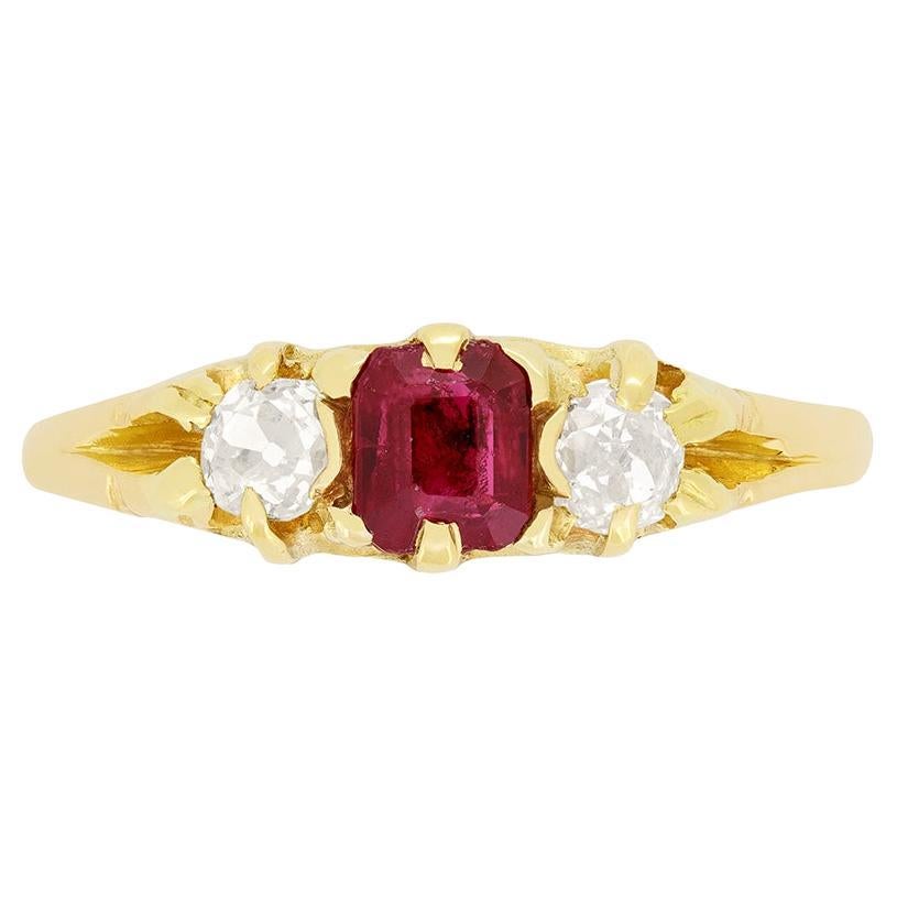 Victorian 0.50ct Ruby and Diamond Trilogy Ring, c.1880s For Sale