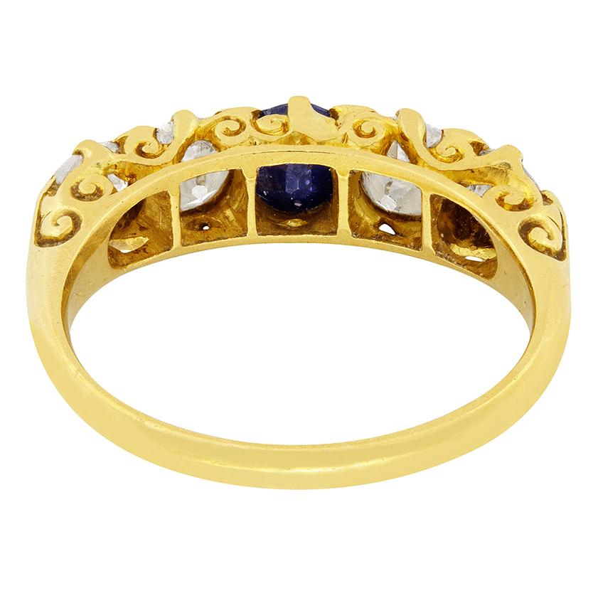 Old Mine Cut Victorian 0.50ct Sapphire and Diamond Five Stone Ring, c.1904