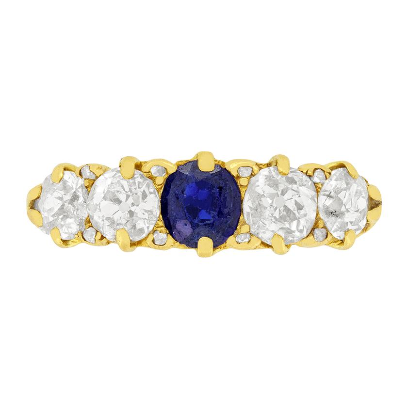 Victorian 0.50ct Sapphire and Diamond Five Stone Ring, c.1904