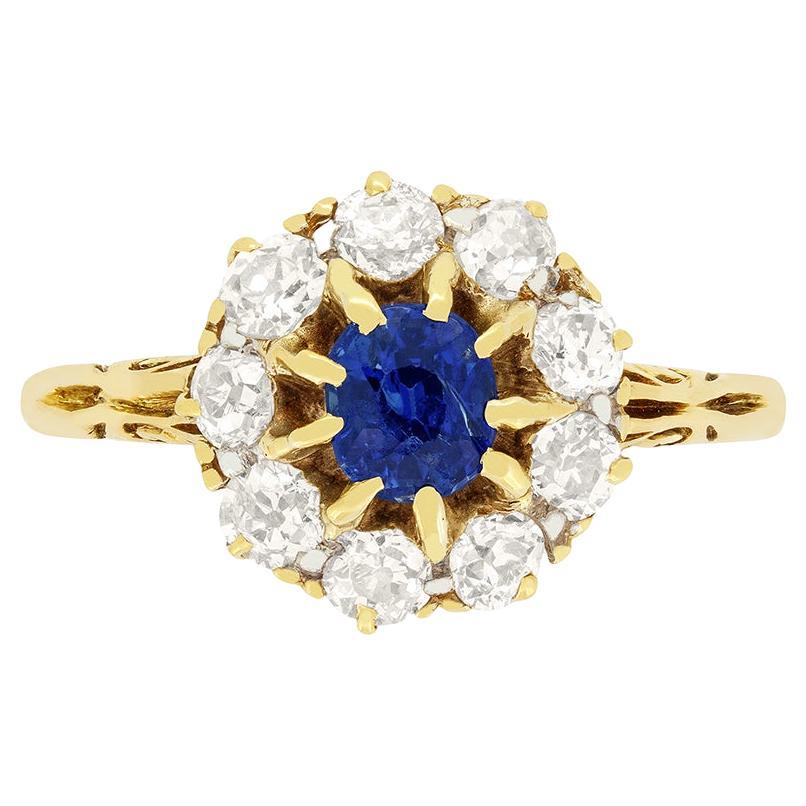 Victorian 0.50ct Sapphire and Diamond Halo Ring, c.1880s For Sale