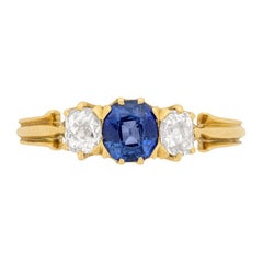 Antique Victorian 0.50ct Sapphire and Diamond Three Stone Ring, c.1900s