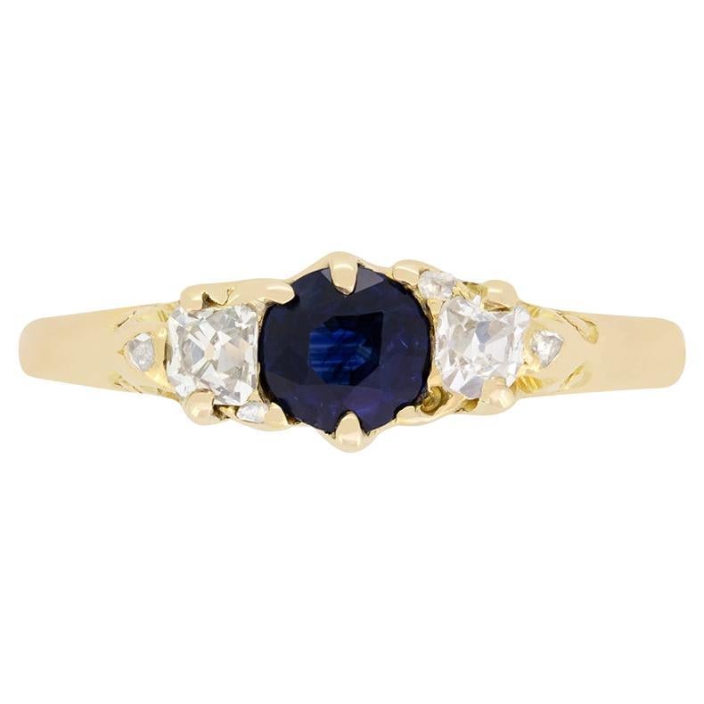 Victorian 0.50ct Sapphire and Diamond Trilogy Ring, c.1880s