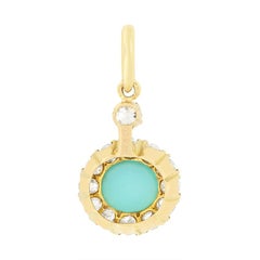 Victorian 0.50ct Turquoise and Diamond Cluster Pendant, c.1880s