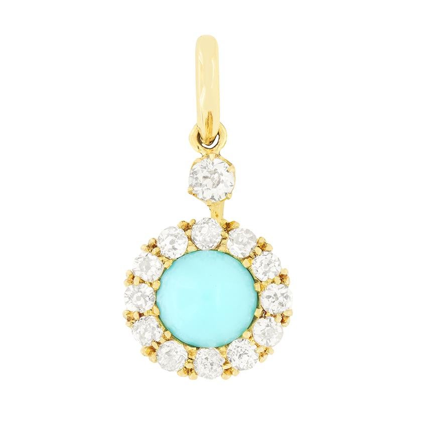 Viktorianischer 0,50ct Türkis- und Diamant-Cluster-Anhänger, um 1880 (Cabochon) im Angebot