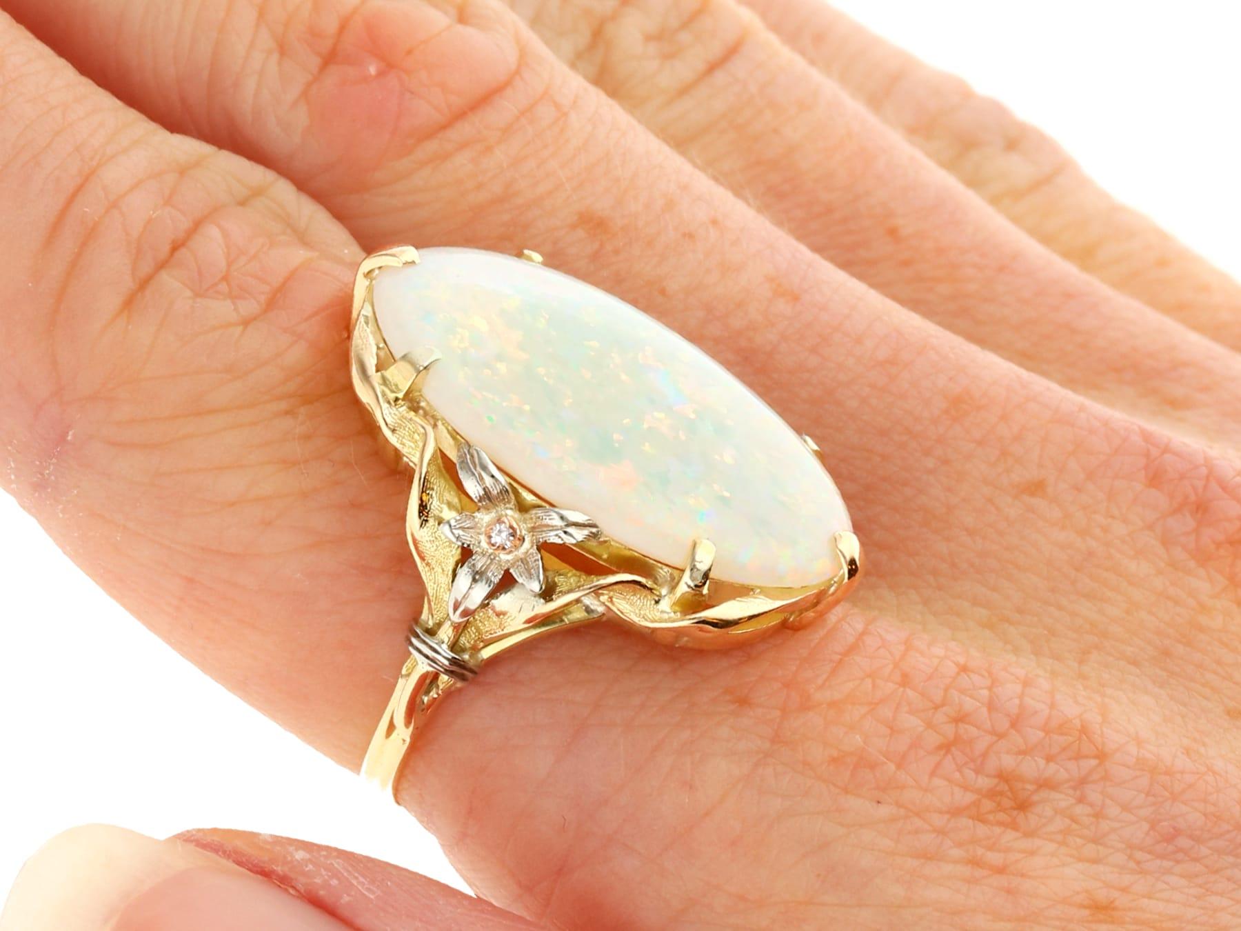 Antique 8.61 Carat White Opal and 0.04 Carat Diamond 15K Yellow Gold Dress Ring For Sale 5