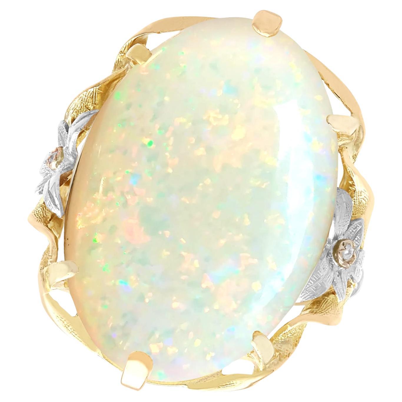 Antique 8.61 Carat White Opal and 0.04 Carat Diamond 15K Yellow