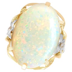 Antique 8.61 Carat White Opal and 0.04 Carat Diamond 15K Yellow Gold Dress Ring