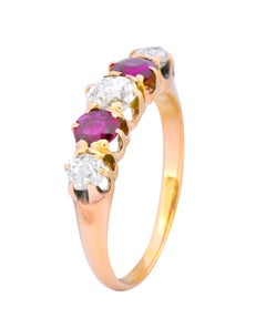 Victorian 0.51 Carat Diamond Ruby 14 Karat Gold Stackable Band Ring