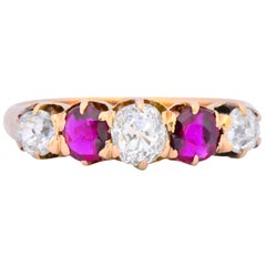 Victorian 0.51 Carat Diamond Ruby 14 Karat Gold Stackable Band Ring