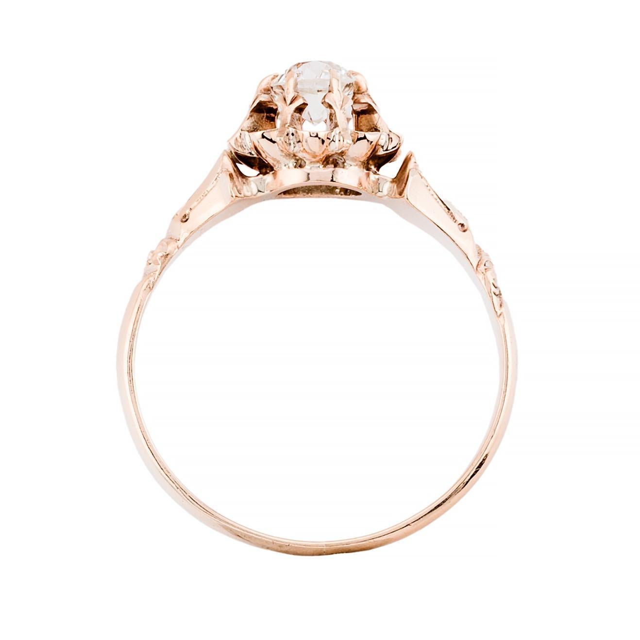 Victorian 0.51ct Old Mine Cut Diamond Buttercup Engagement Ring in 14 Karat Gold For Sale 1