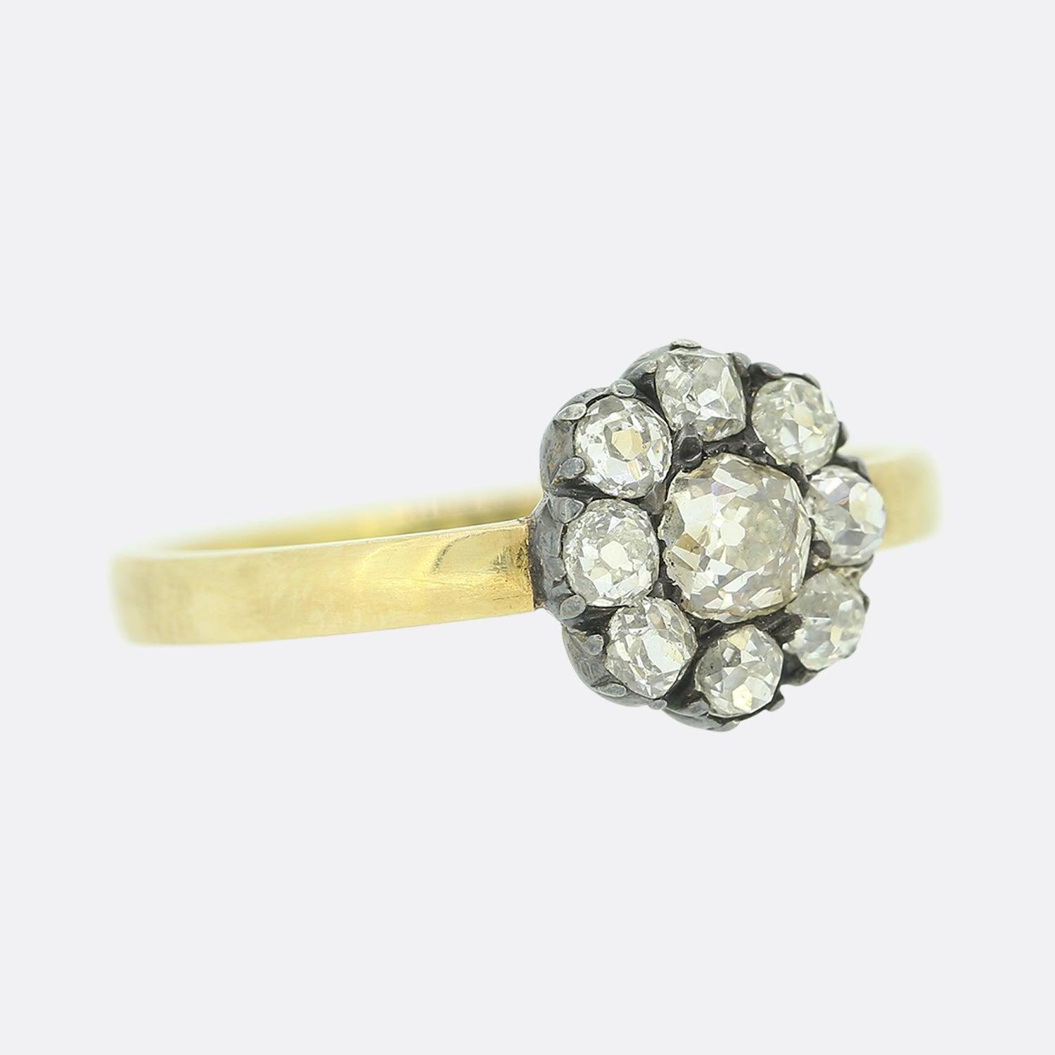 Old European Cut Victorian 0.52 Carat Old Cut Diamond Cluster Ring For Sale