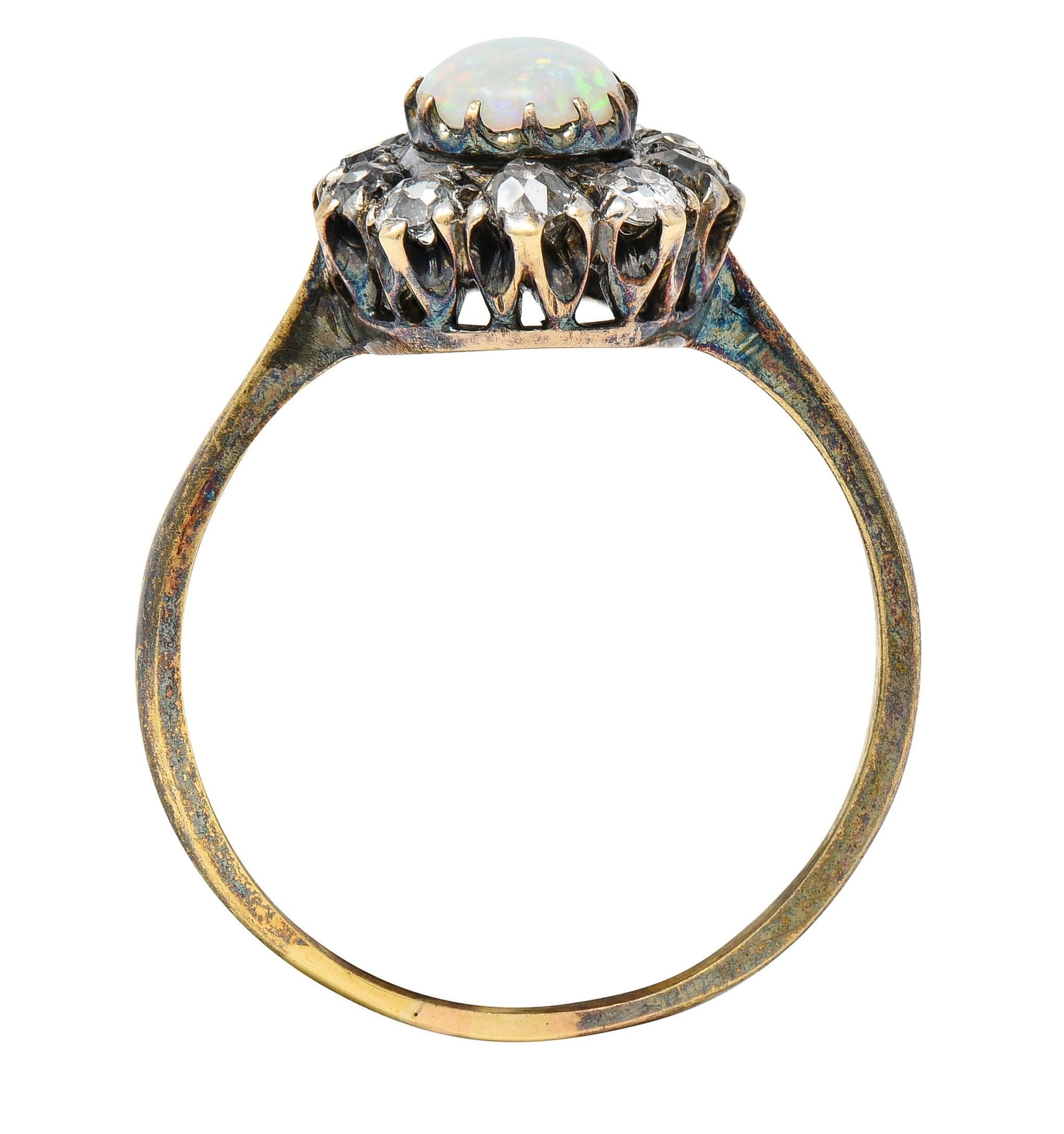 Victorian 0.52 CTW Opal Diamond Silver 14 Karat Gold Antique Halo Ring 5