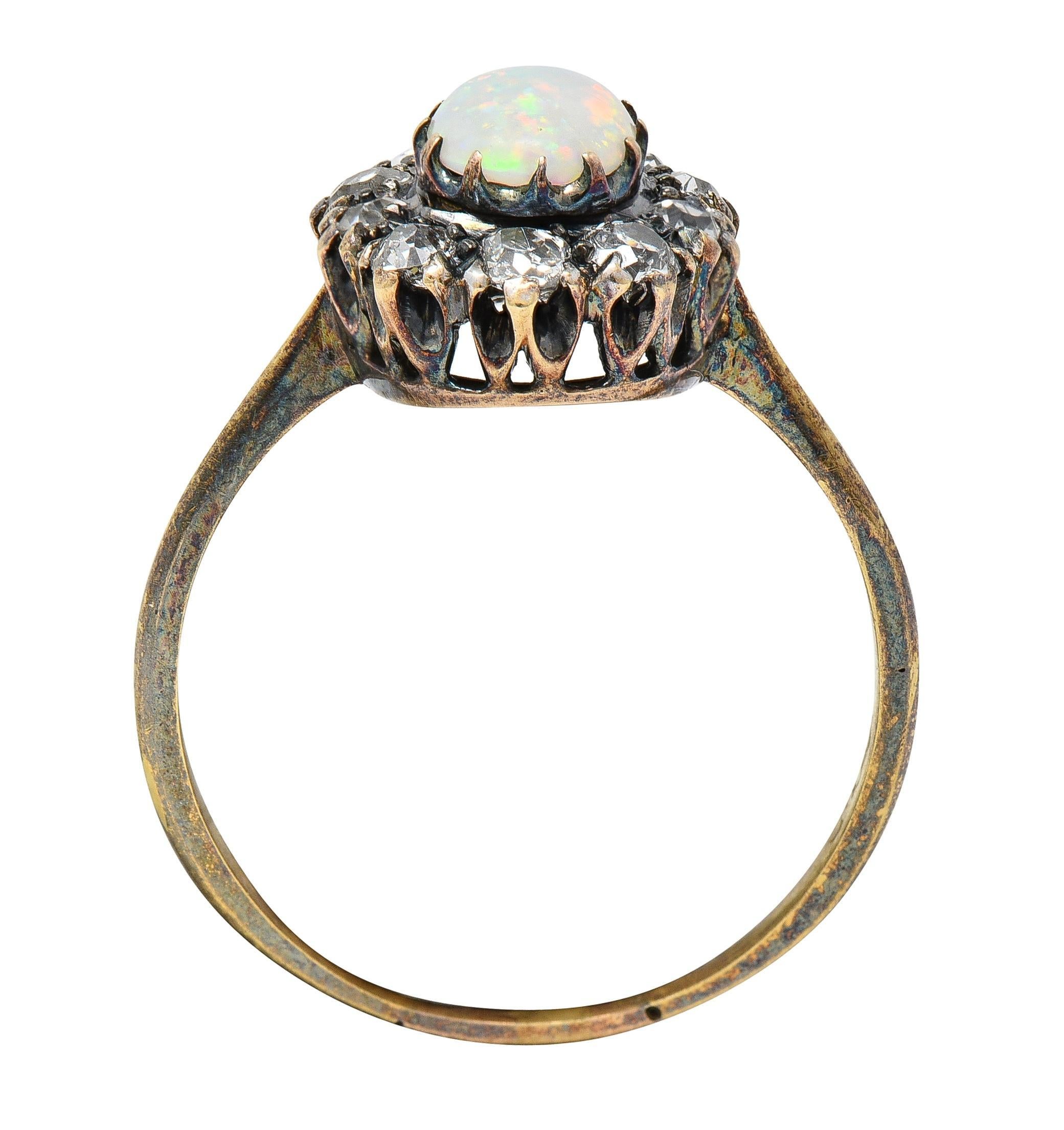 Victorian 0.52 CTW Opal Diamond Silver 14 Karat Gold Antique Halo Ring 4
