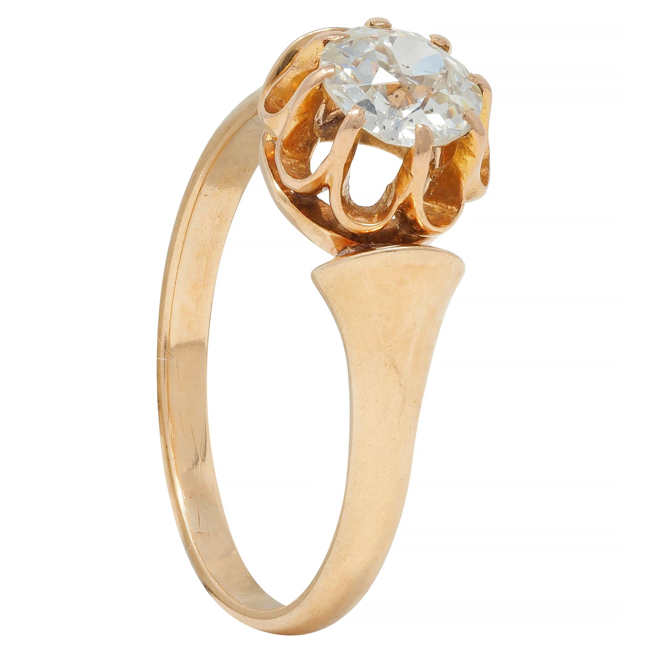 Bague de fiançailles victorienne Belcher en or 14 carats avec diamant européen ancien 0,55 carat 4