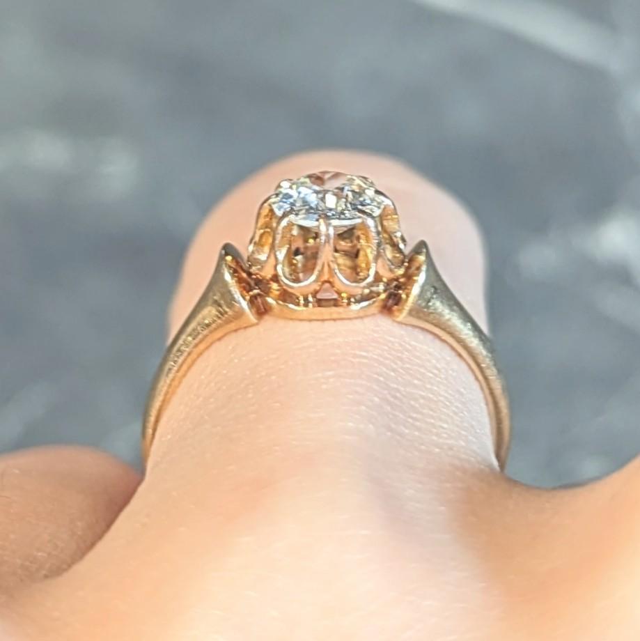 Victorian 0.55 CTW Old European Diamond 14 Karat Gold Belcher Engagement Ring For Sale 7