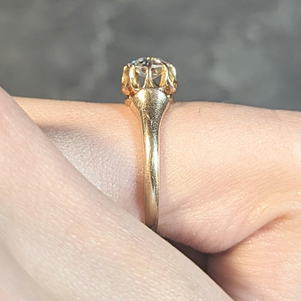 Victorian 0.55 CTW Old European Diamond 14 Karat Gold Belcher Engagement Ring 8