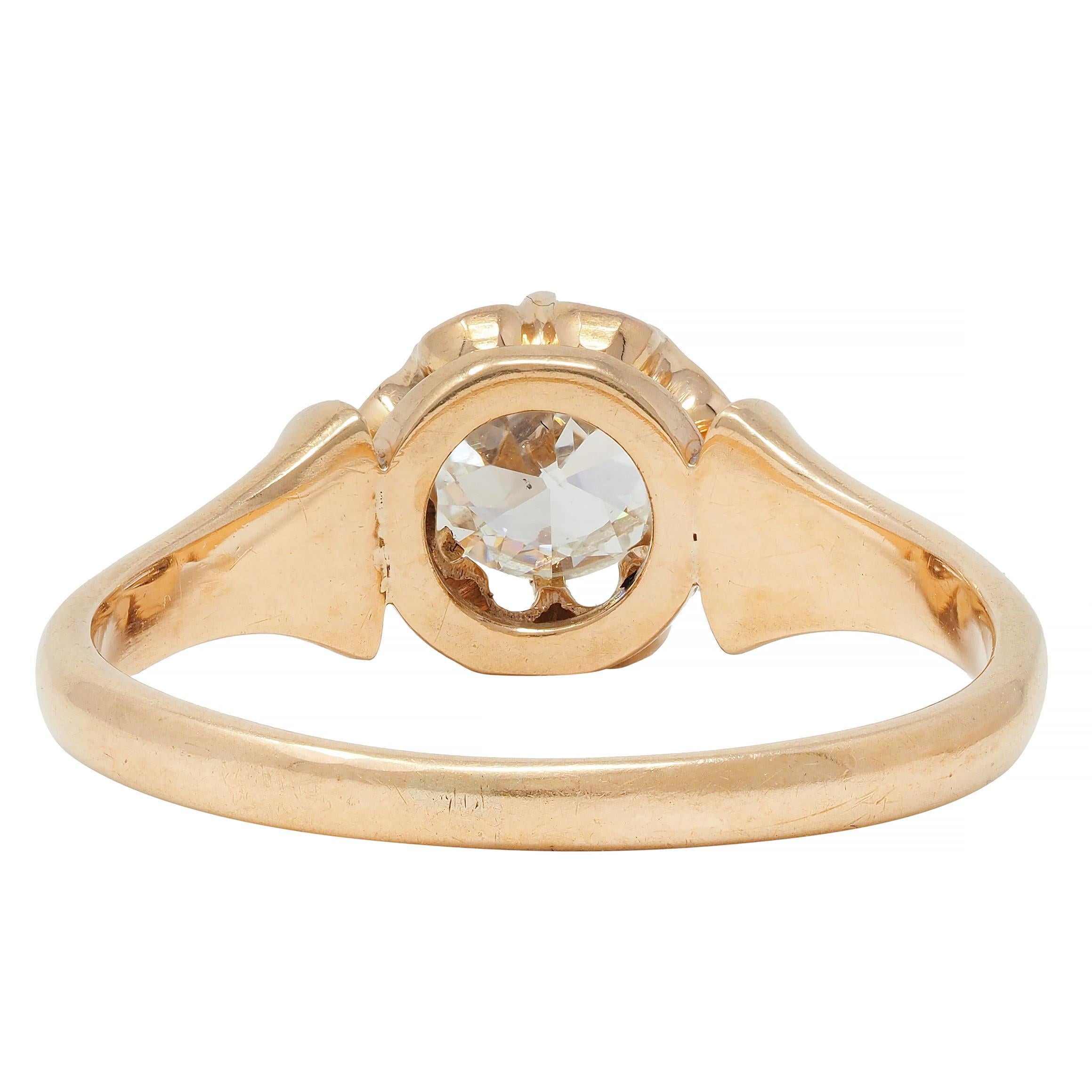 Victorian 0.55 CTW Old European Diamond 14 Karat Gold Belcher Engagement Ring For Sale 1