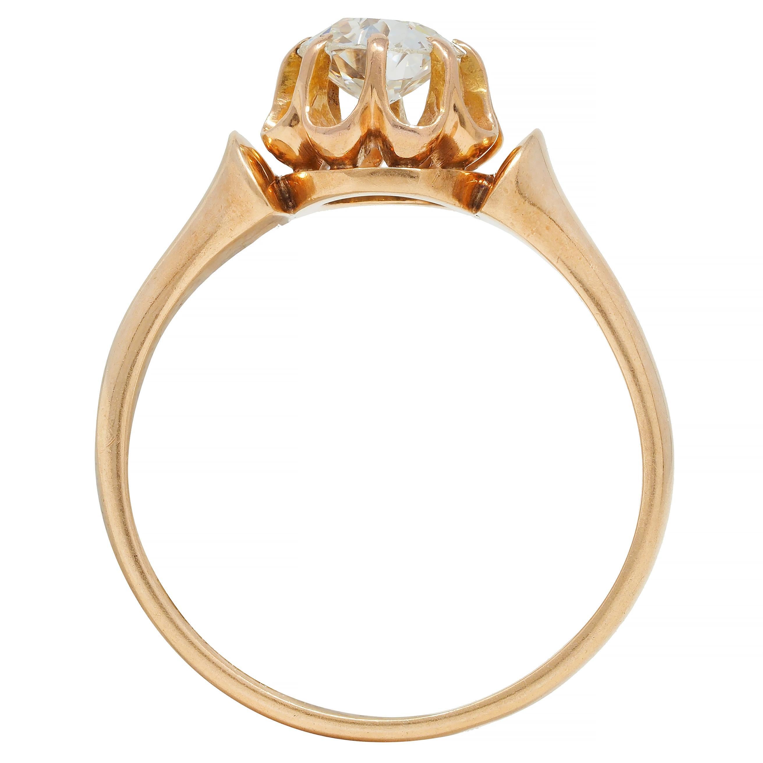 Bague de fiançailles victorienne Belcher en or 14 carats avec diamant européen ancien 0,55 carat 1